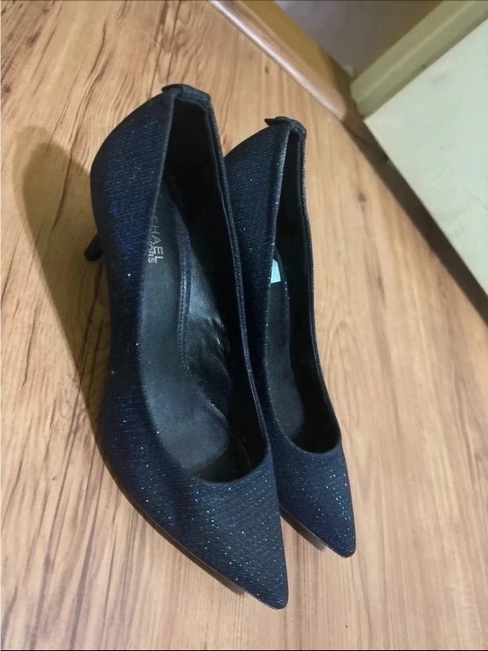 Michael Kors Navy Sparkle Pointed Toe Kitten Heels